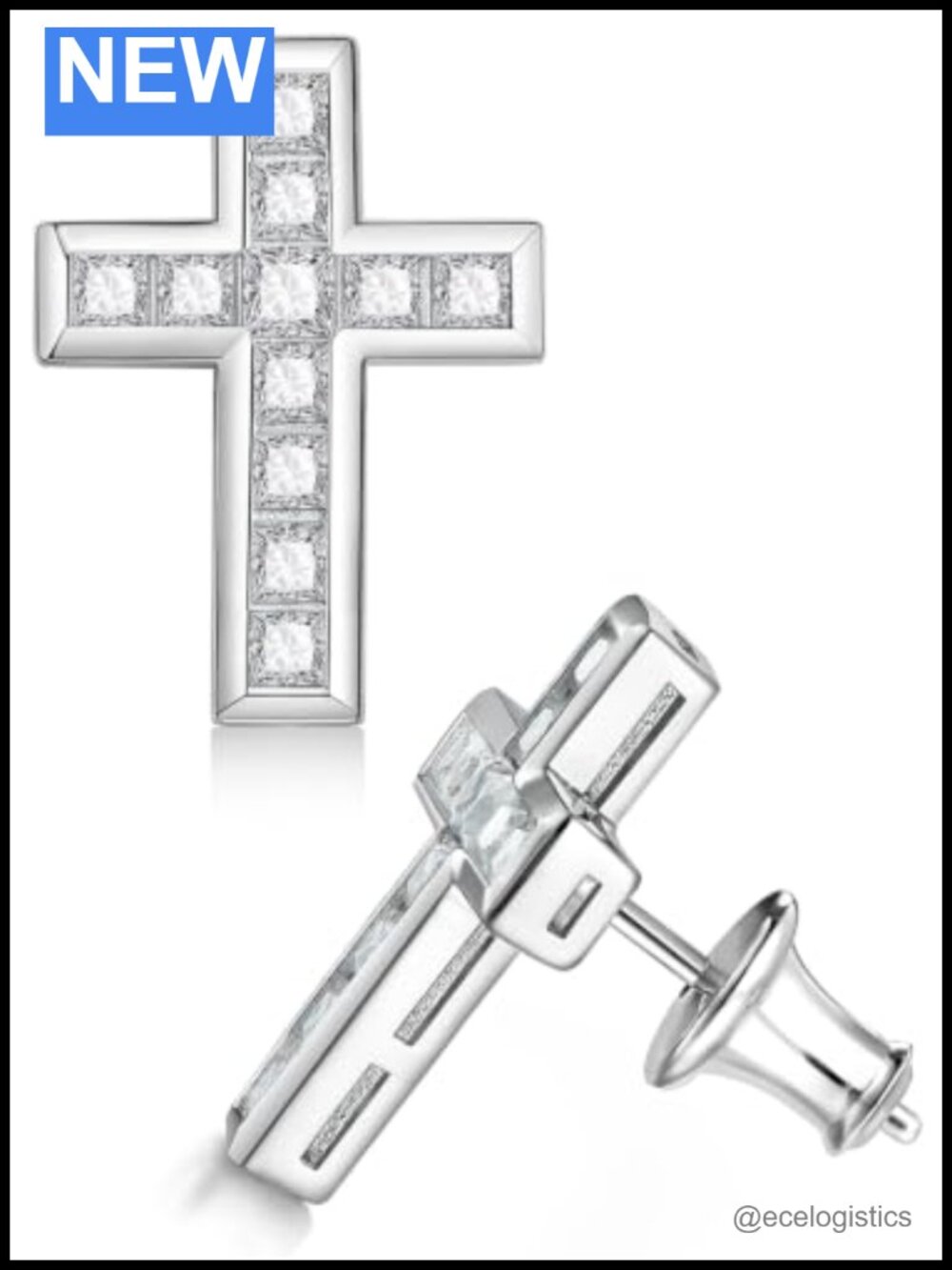 Moissanite Cross Stud Earrings 925 Sterling Silver 1.54ct